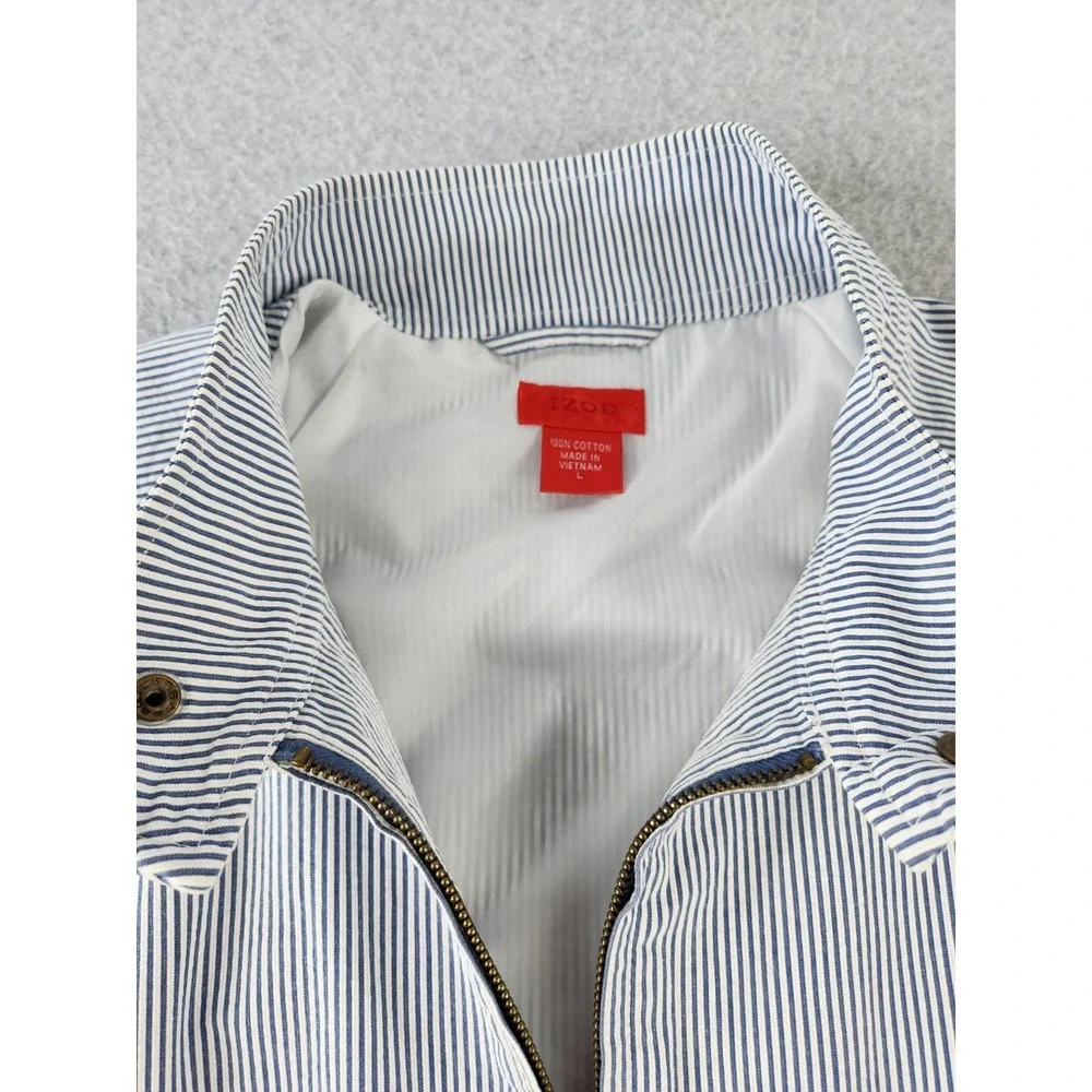 Vintage Izod Blue Striped Preppy Blue Full Zip Jacket Spring Summer Boating  XL‎